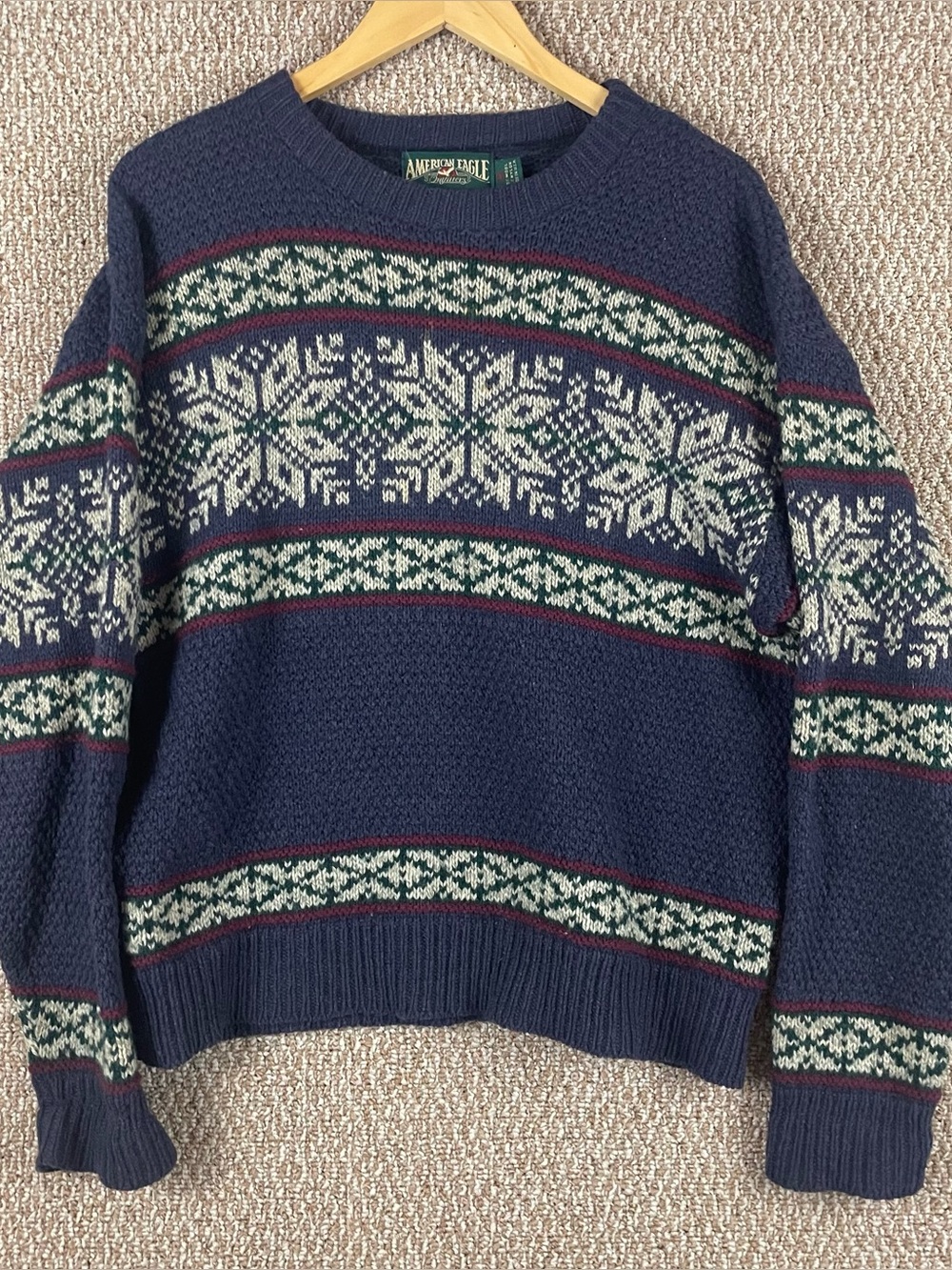 Vintage American Eagle Sweater Mens Medium Fair Isle Wool Blend 90s USA R3